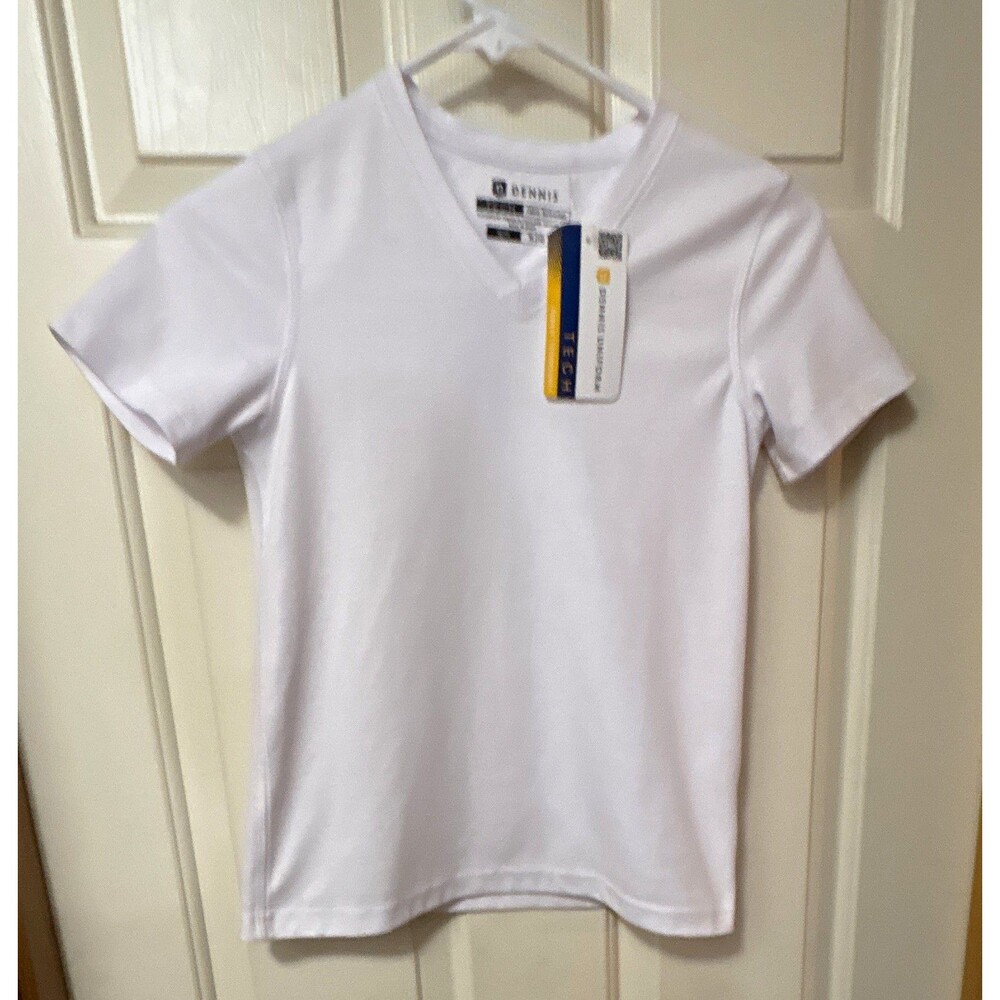 Dennis Uniform Girls White V-Neck Tech Fabric Fitted Short Sleeve T-Shirt YL